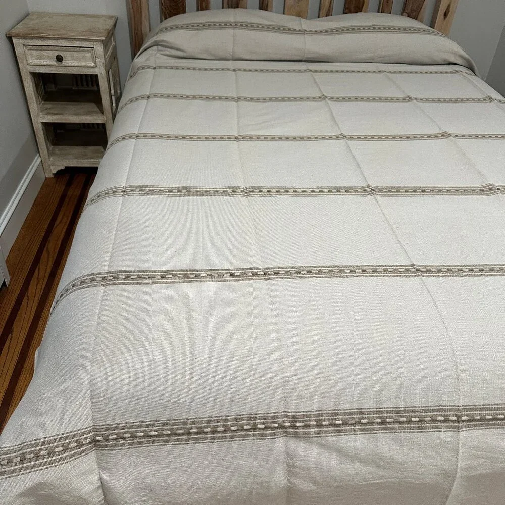 Queen Size Cotton Bedspread/Quilt. From Oaxaca Mex. Hand loom, Bed covers,